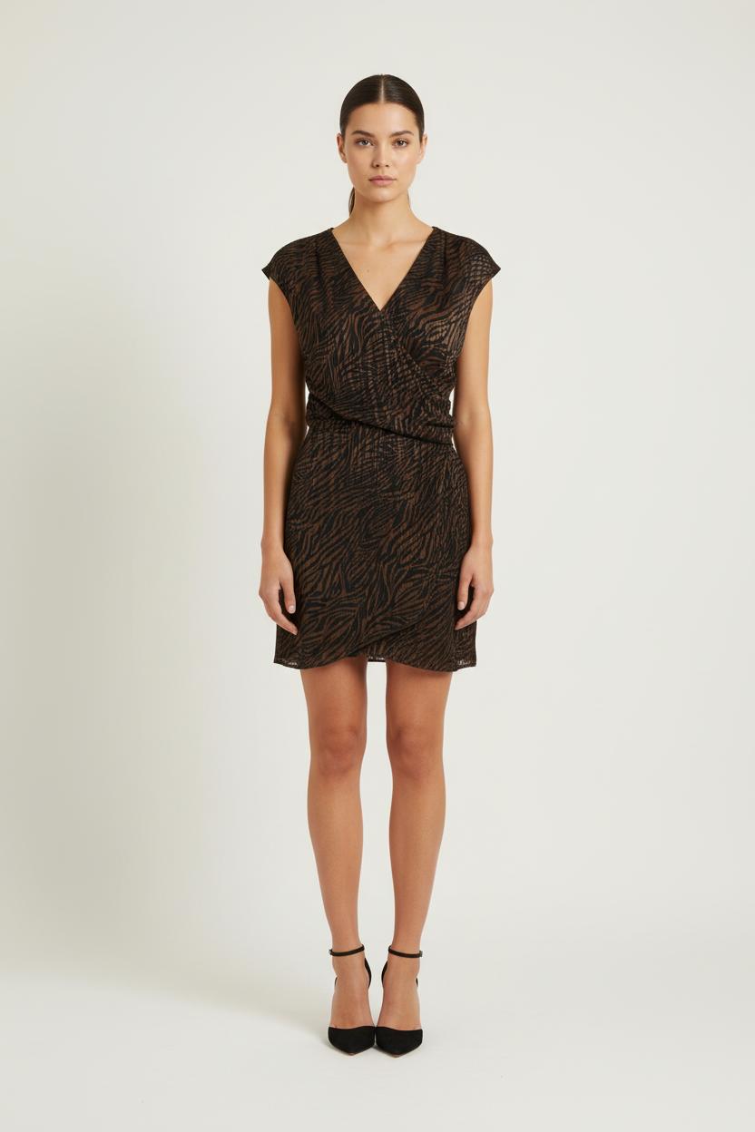 Robe Croisée Marron et Noir - Taille L/40 de la marque IKKS | PARAD75360 - Vendu par Paradigme - Image 1