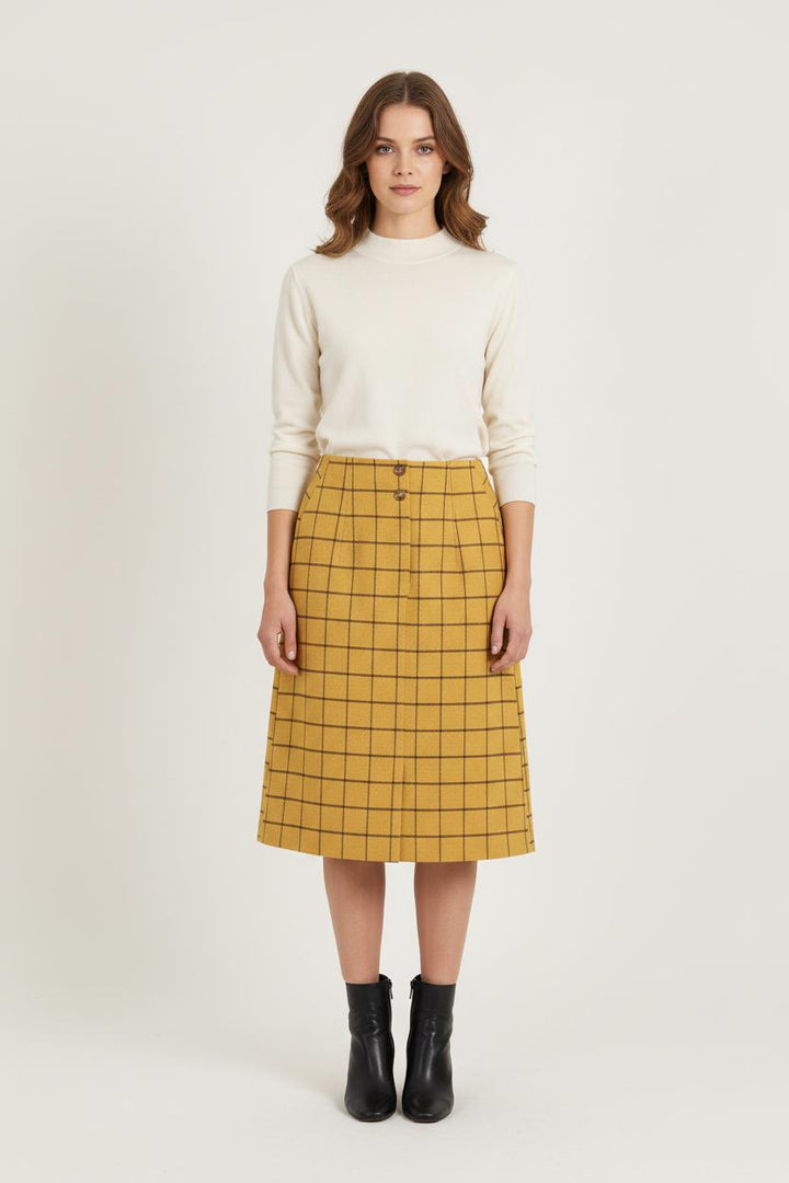 Jupe Midi Jaune à Carreaux - Taille M/38 de la marque Ines de la Fressange Paris | PARAD75501 - Vendu par Paradigme - Image 1