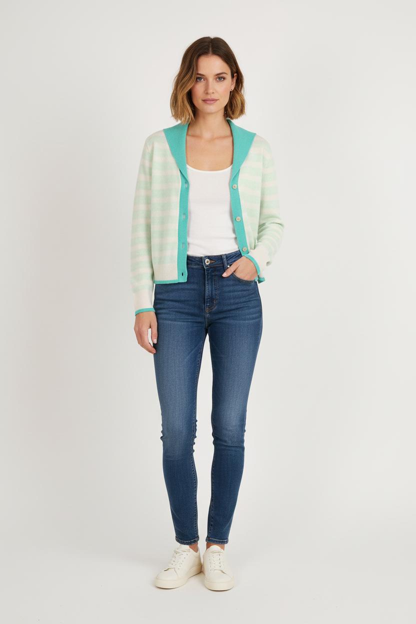 Cardigan Vert et Blanc - Taille S/36 de la marque Absolut Cashmere | PARAD75558 - Vendu par Paradigme - Image 1