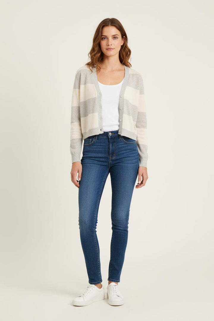 Cardigan Blanc et Gris - Taille S/36 de la marque Absolut Cashmere | PARAD75579 - Vendu par Paradigme - Image 1