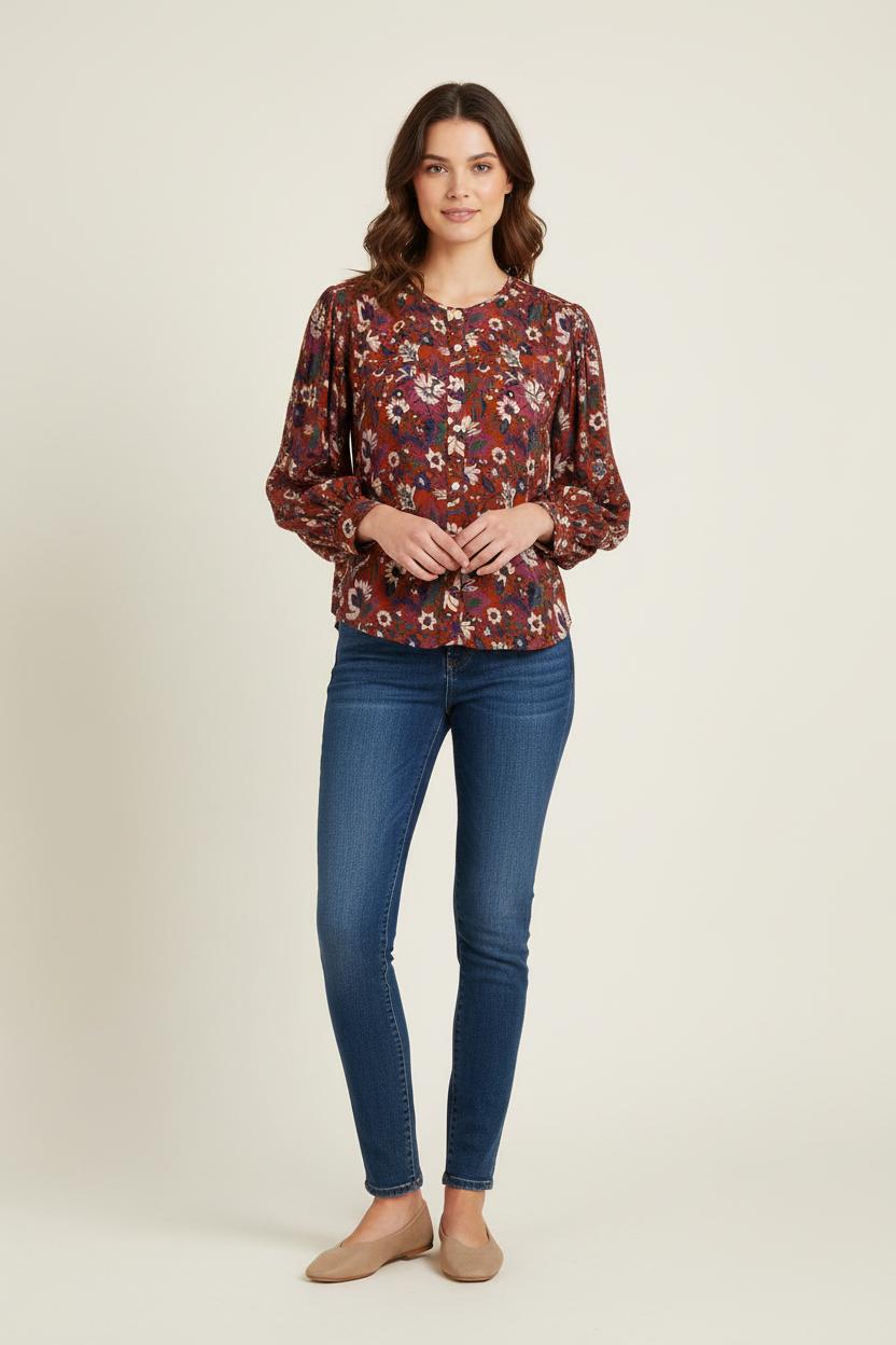 Blouse Fleurie Marron - Taille XS/34 de la marque Louise Misha | PARAD75630 - Vendu par Paradigme - Image 1