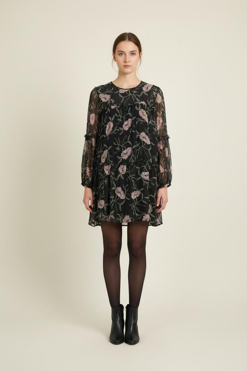 Robe Fleurie Noire et Rose - Taille M/38 de la marque Louise Misha | PARAD75635 - Vendu par Paradigme - Image 1