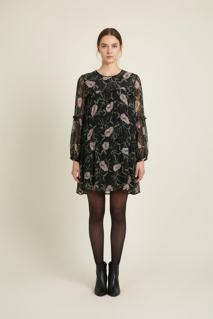 Robe Fleurie Noire et Rose - Taille M/38 de la marque Louise Misha | PARAD75635 - Vendu par Paradigme - Image 1