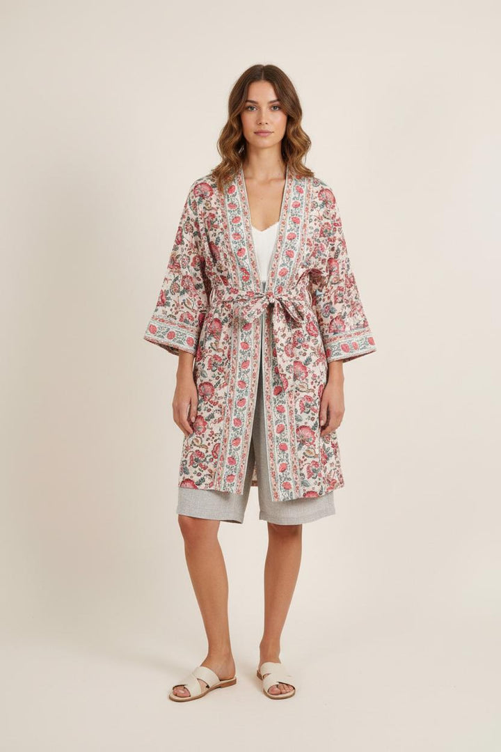 Robe Kimono Blanche et Rose - Taille XS/34 de la marque Louise Misha | PARAD75636 - Vendu par Paradigme - Image 1