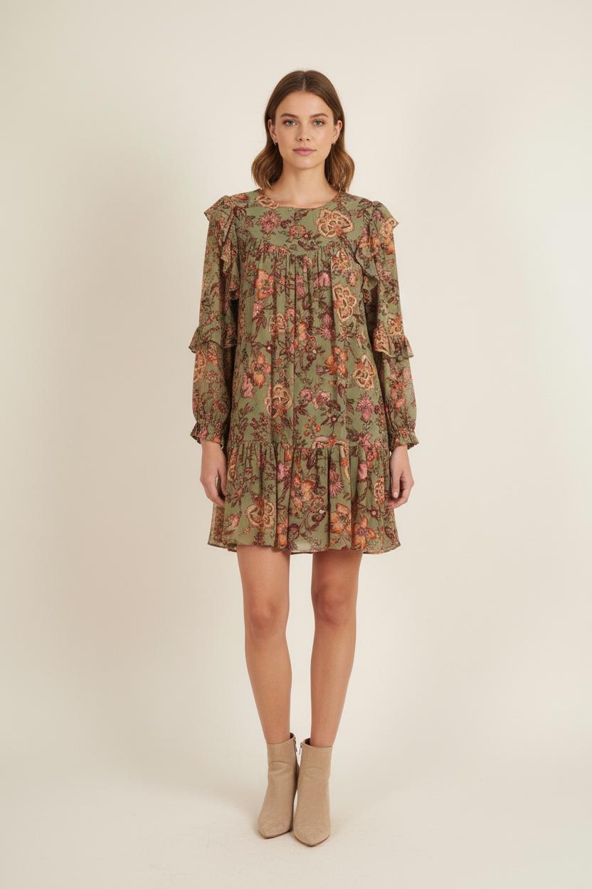 Robe Courte Verte et Fleurie - Taille M/38 de la marque Louise Misha | PARAD75647 - Vendu par Paradigme - Image 1