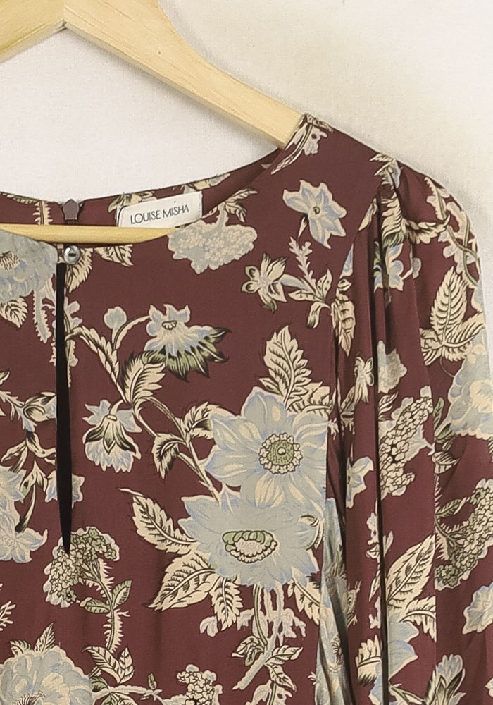 Robe Fleurie Marron et Beige - Taille S/36 de la marque Louise Misha | PARAD75654 - Vendu par Paradigme - Image 3