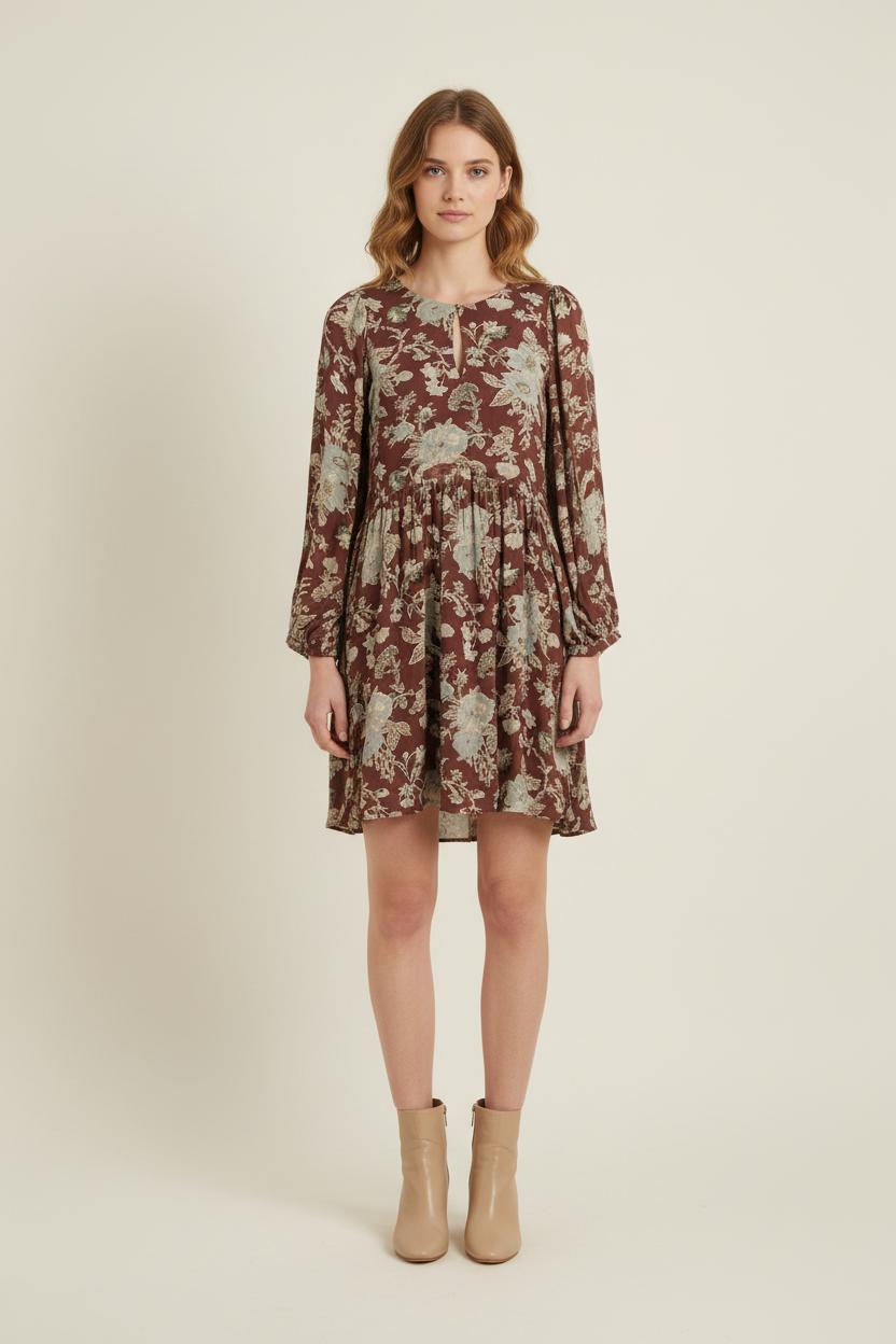 Robe Fleurie Marron et Beige - Taille S/36 de la marque Louise Misha | PARAD75654 - Vendu par Paradigme - Image 1