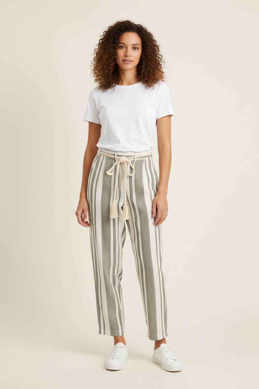 Pantalon Rayé Blanc et Vert - Taille S/36 de la marque Louise Misha | PARAD75659 - Vendu par Paradigme - Image 1