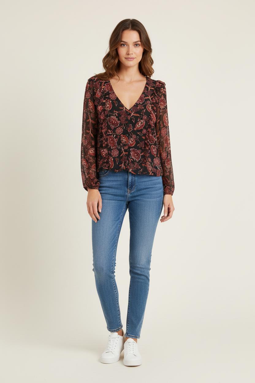 Blouse Noire et Rouge - Taille XS/34 de la marque Louise Misha | PARAD75680 - Vendu par Paradigme - Image 1