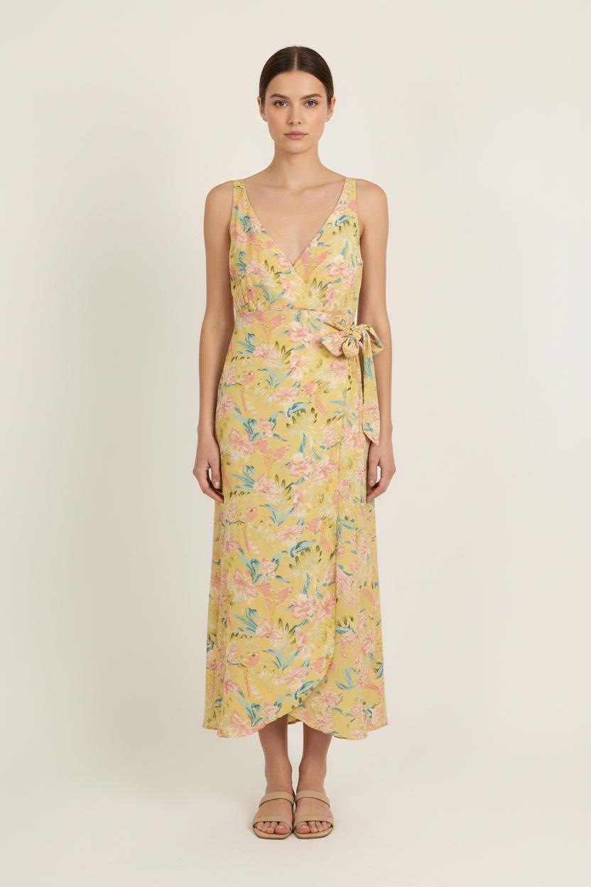Robe portefeuille jaune et rose - Taille S/36 de la marque Louise Misha | PARAD75717 - Vendu par Paradigme - Image 1