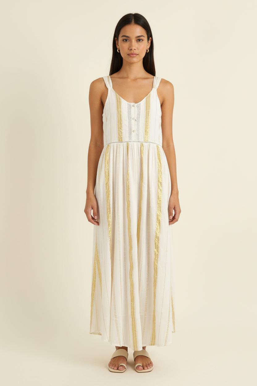Robe Longue Blanche et Dorée - Taille M/38 de la marque Louise Misha | PARAD75718 - Vendu par Paradigme - Image 1