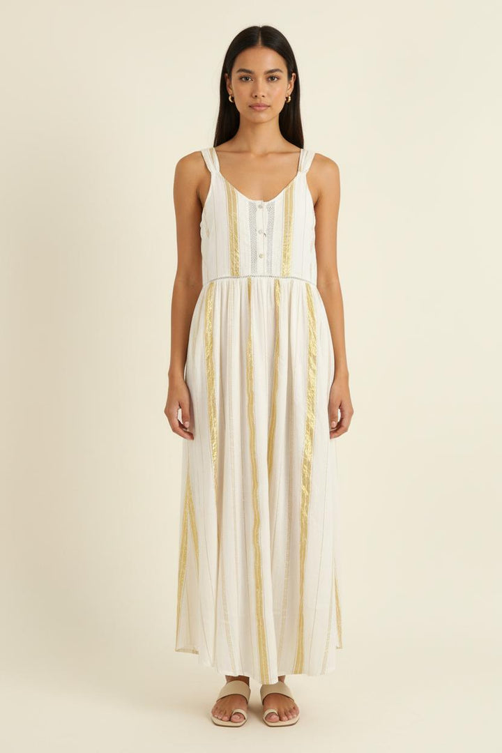 Robe Longue Blanche et Dorée - Taille M/38 de la marque Louise Misha | PARAD75718 - Vendu par Paradigme - Image 1
