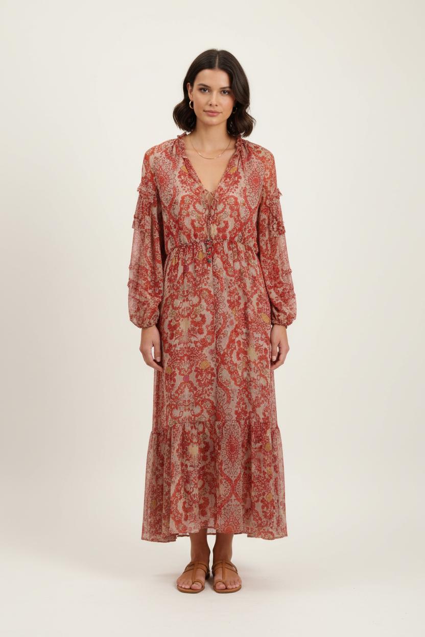 Robe Longue Rouge et Beige - Taille S/36 de la marque The Kooples | PARAD75843 - Vendu par Paradigme - Image 1