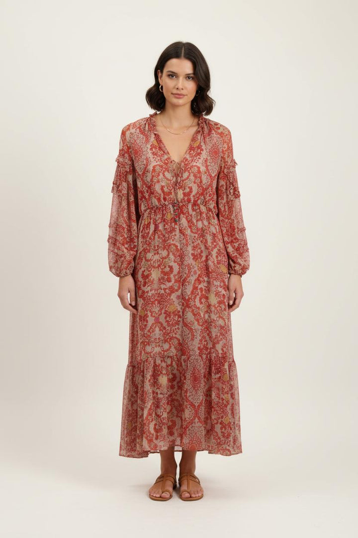 Robe Longue Rouge et Beige - Taille S/36 de la marque The Kooples | PARAD75843 - Vendu par Paradigme - Image 1