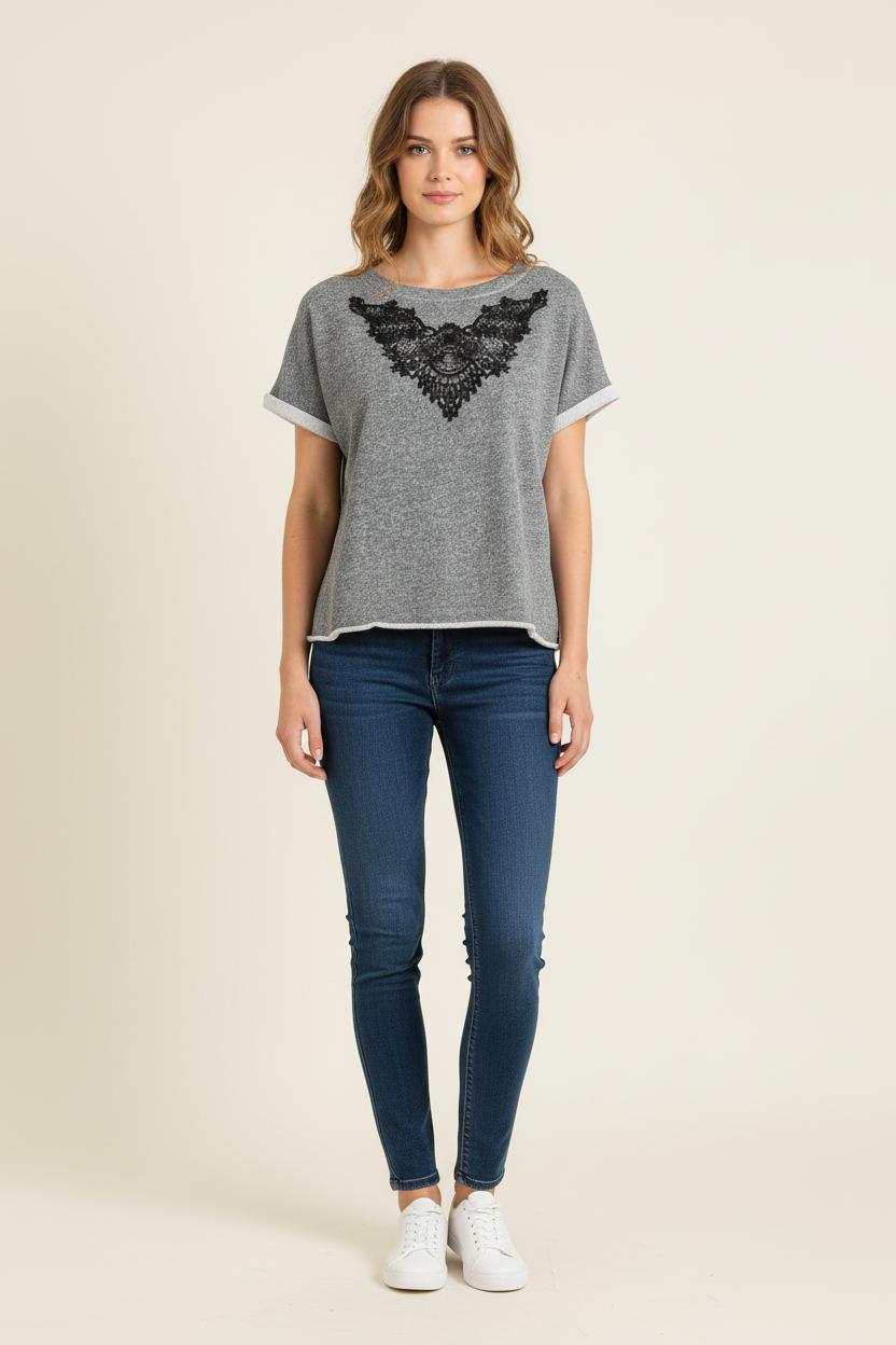 Sweatshirt Gris et Noir - Taille M/38 de la marque Sandro | PARAD75915 - Vendu par Paradigme - Image 1