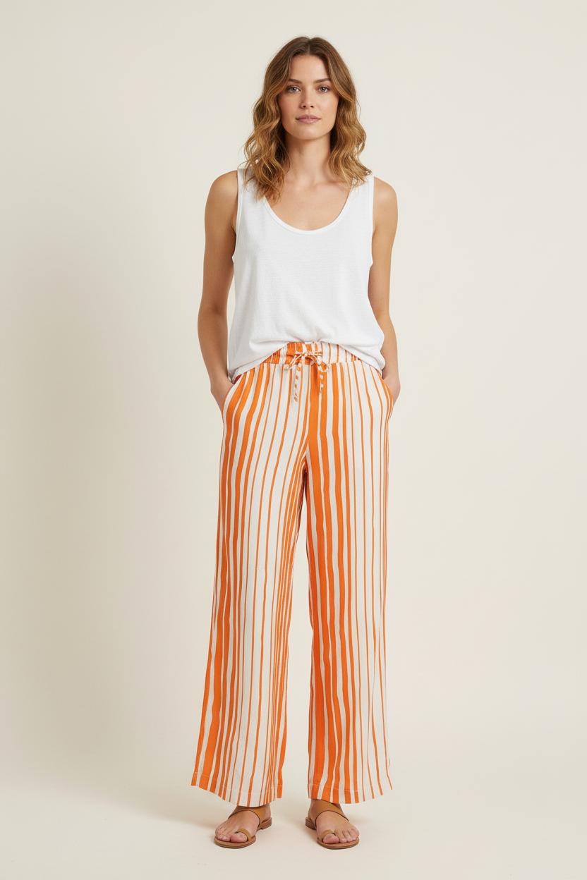 Pantalon Large Orange et Blanc - Taille S/36 de la marque La Fée Maraboutée | PARAD75923 - Vendu par Paradigme - Image 1