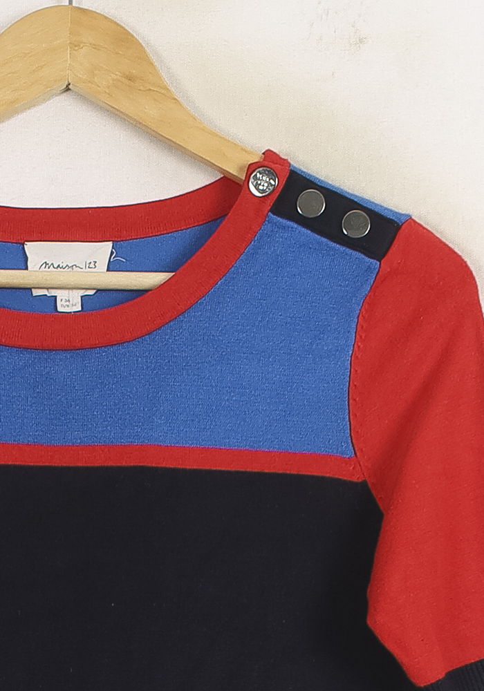 Pull Bleu et Rouge - Taille S/36 de la marque Maison 123 | PARAD75929 - Vendu par Paradigme - Image 3