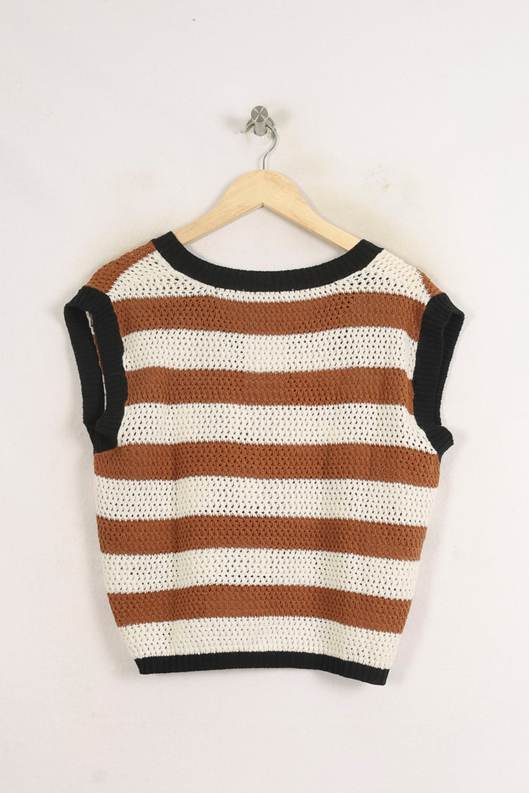 Pull Sans Manches Rayé Blanc et Marron - Taille L/40 de la marque La Fée Maraboutée | PARAD75964 - Vendu par Paradigme - Image 4