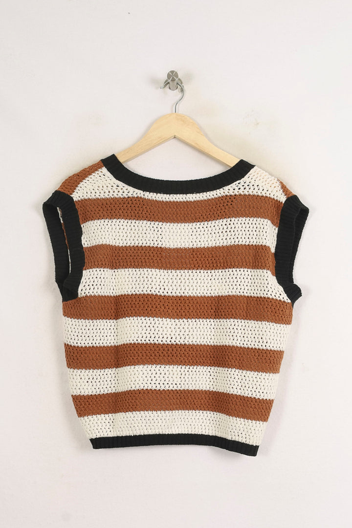 Pull Sans Manches Rayé Blanc et Marron - Taille L/40 de la marque La Fée Maraboutée | PARAD75964 - Vendu par Paradigme - Image 4