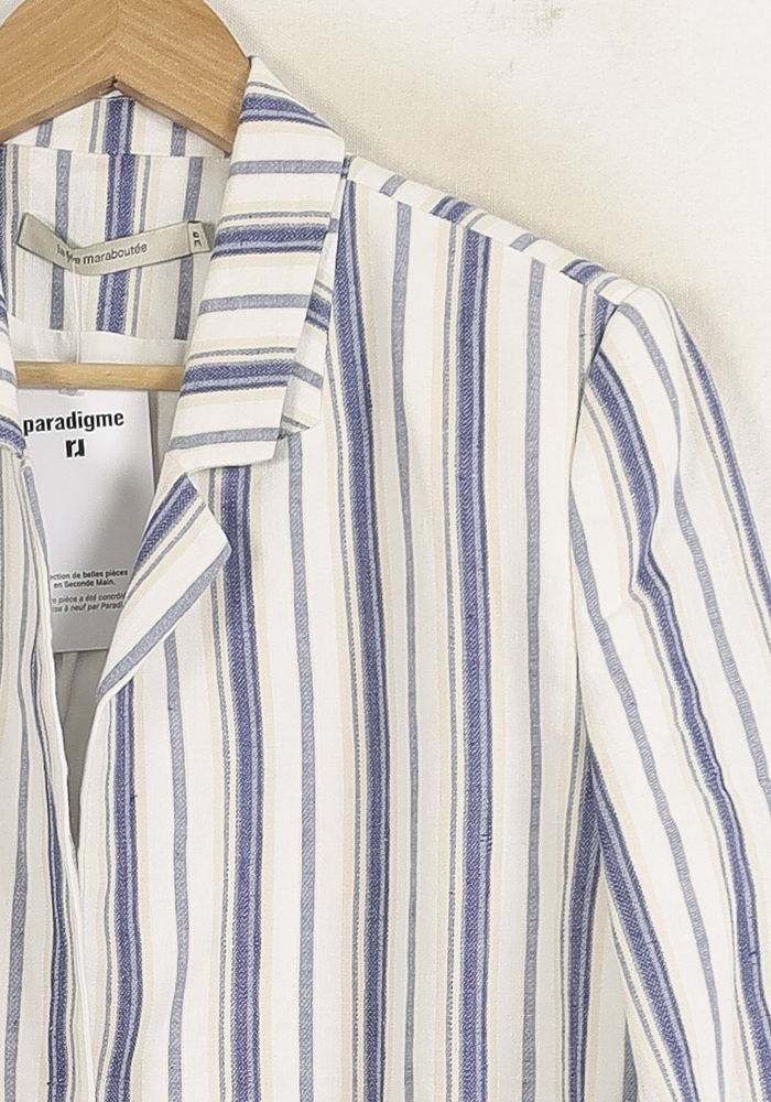Blazer Rayé Blanc et Bleu - Taille M/38 de la marque La Fée Maraboutée | PARAD76021 - Vendu par Paradigme - Image 3