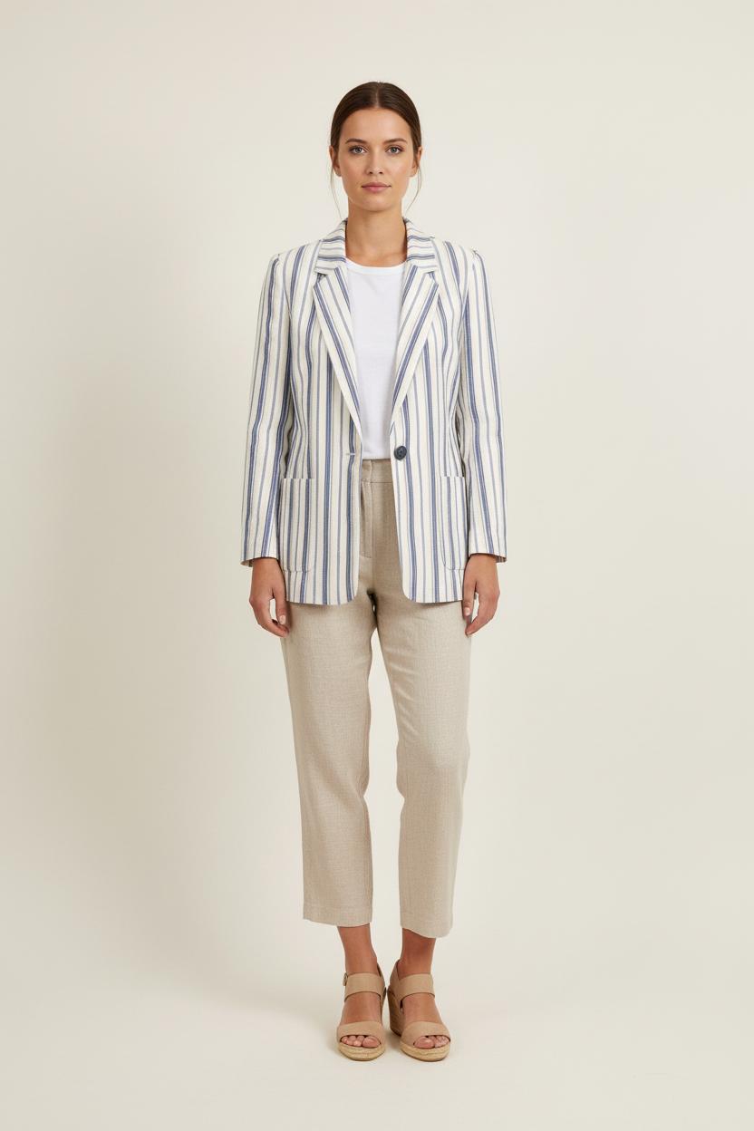 Blazer Rayé Blanc et Bleu - Taille M/38 de la marque La Fée Maraboutée | PARAD76021 - Vendu par Paradigme - Image 1