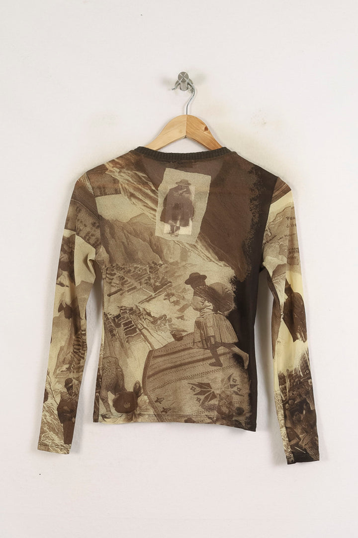 Tee-shirt Manches Longues Marron et Beige - Taille M/38 de la marque Gerard Darel | PARAD76026 - Vendu par Paradigme - Image 4