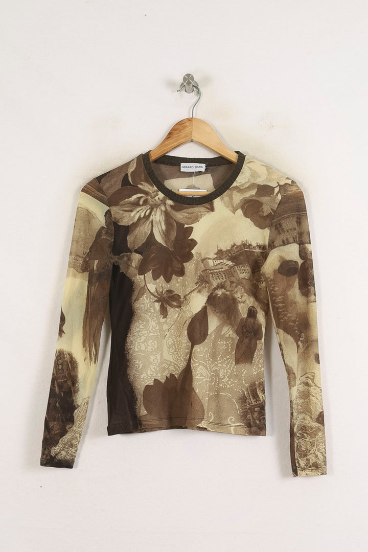 Tee-shirt Manches Longues Marron et Beige - Taille M/38 de la marque Gerard Darel | PARAD76026 - Vendu par Paradigme - Image 2