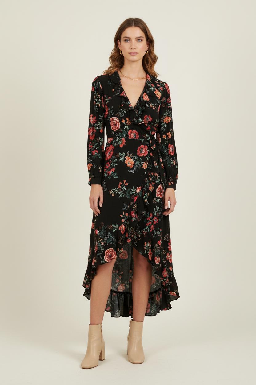 Robe Longue Noire et Fleurie - Taille S/36 de la marque Maje | PARAD76061 - Vendu par Paradigme - Image 1