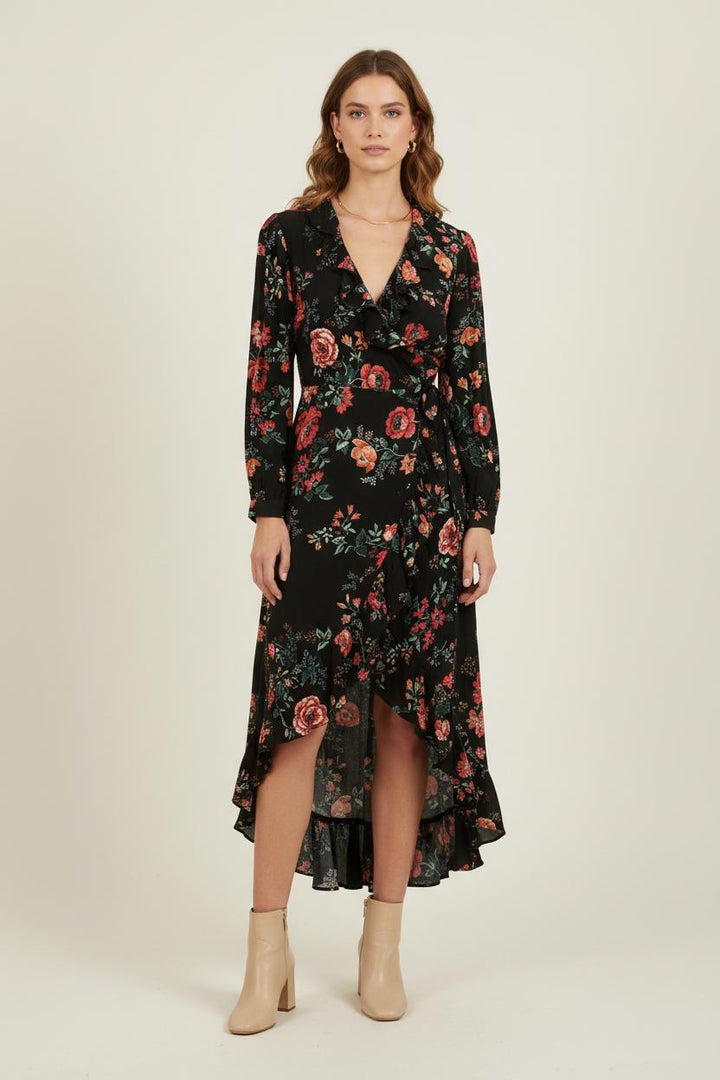 Robe Longue Noire et Fleurie - Taille S/36 de la marque Maje | PARAD76061 - Vendu par Paradigme - Image 1