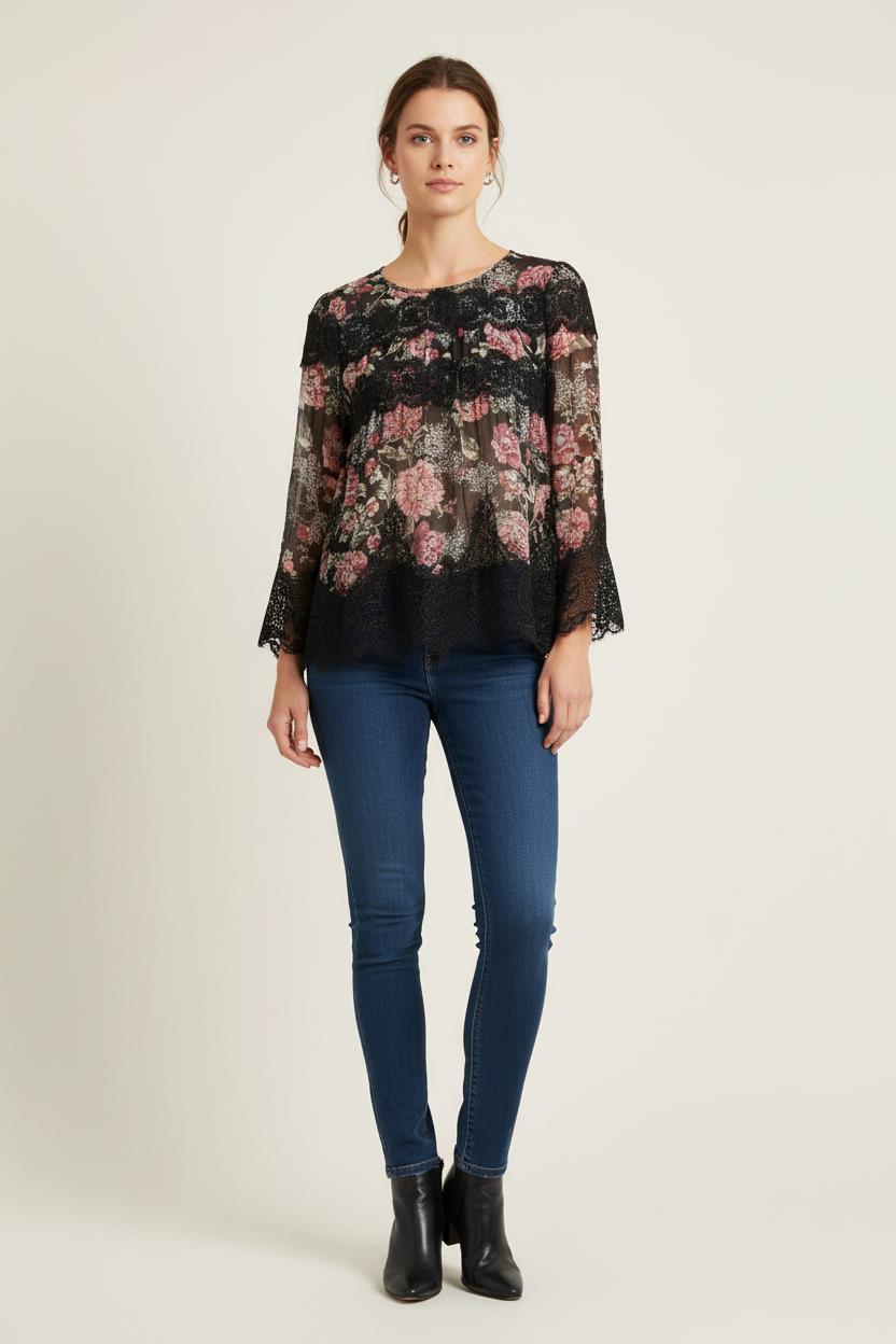 Blouse Noire et Fleurie - Taille M/38 de la marque The Kooples | PARAD76062 - Vendu par Paradigme - Image 1