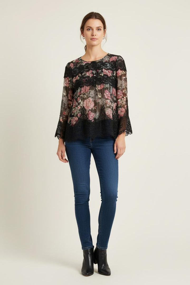Blouse Noire et Fleurie - Taille M/38 de la marque The Kooples | PARAD76062 - Vendu par Paradigme - Image 1