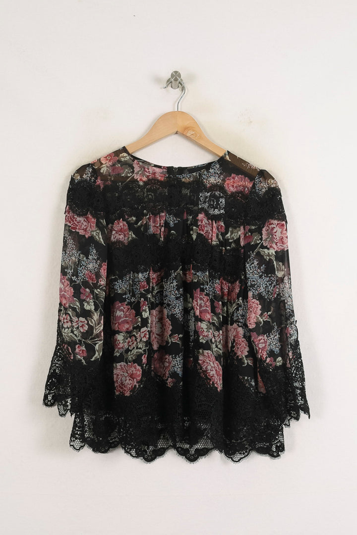 Blouse Noire et Fleurie - Taille M/38 de la marque The Kooples | PARAD76062 - Vendu par Paradigme - Image 2