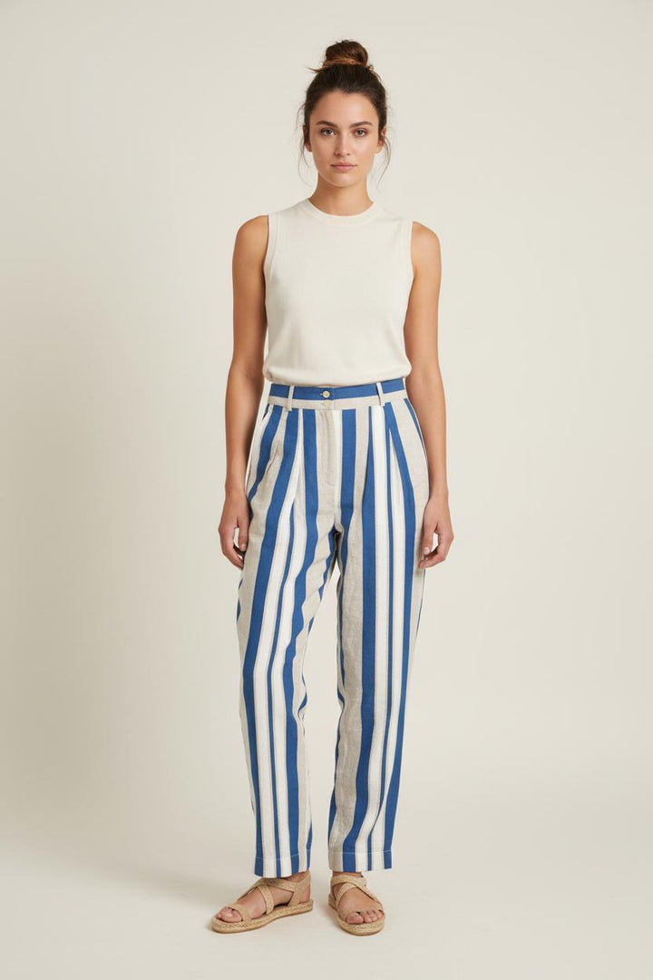 Pantalon Rayé Bleu Blanc et Beige - Taille S/36 de la marque Ines de la Fressange Paris | PARAD76080 - Vendu par Paradigme - Image 1
