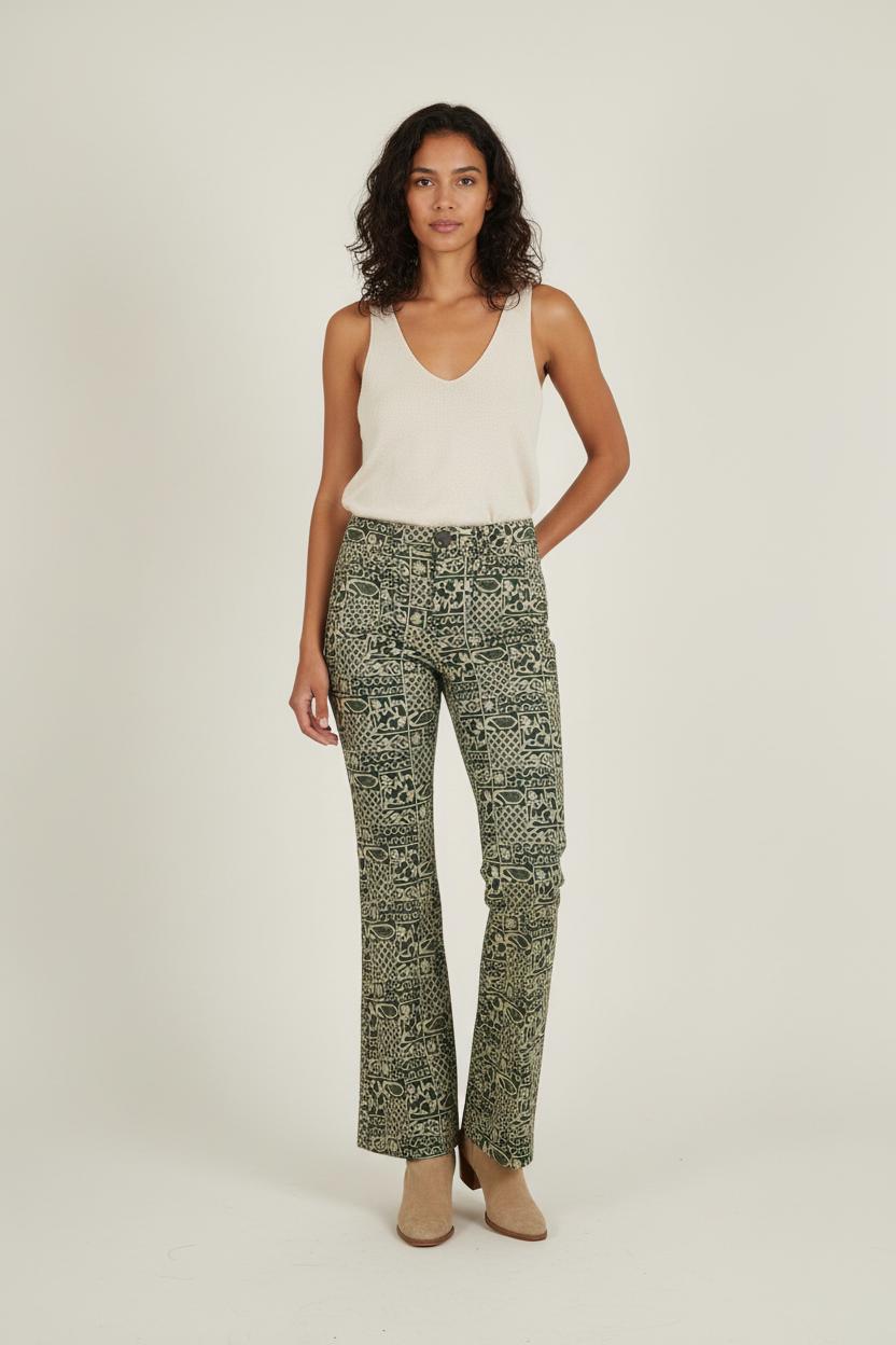Pantalon Évasé Vert et Beige - Taille S/36 de la marque Ines de la Fressange Paris | PARAD76081 - Vendu par Paradigme - Image 1