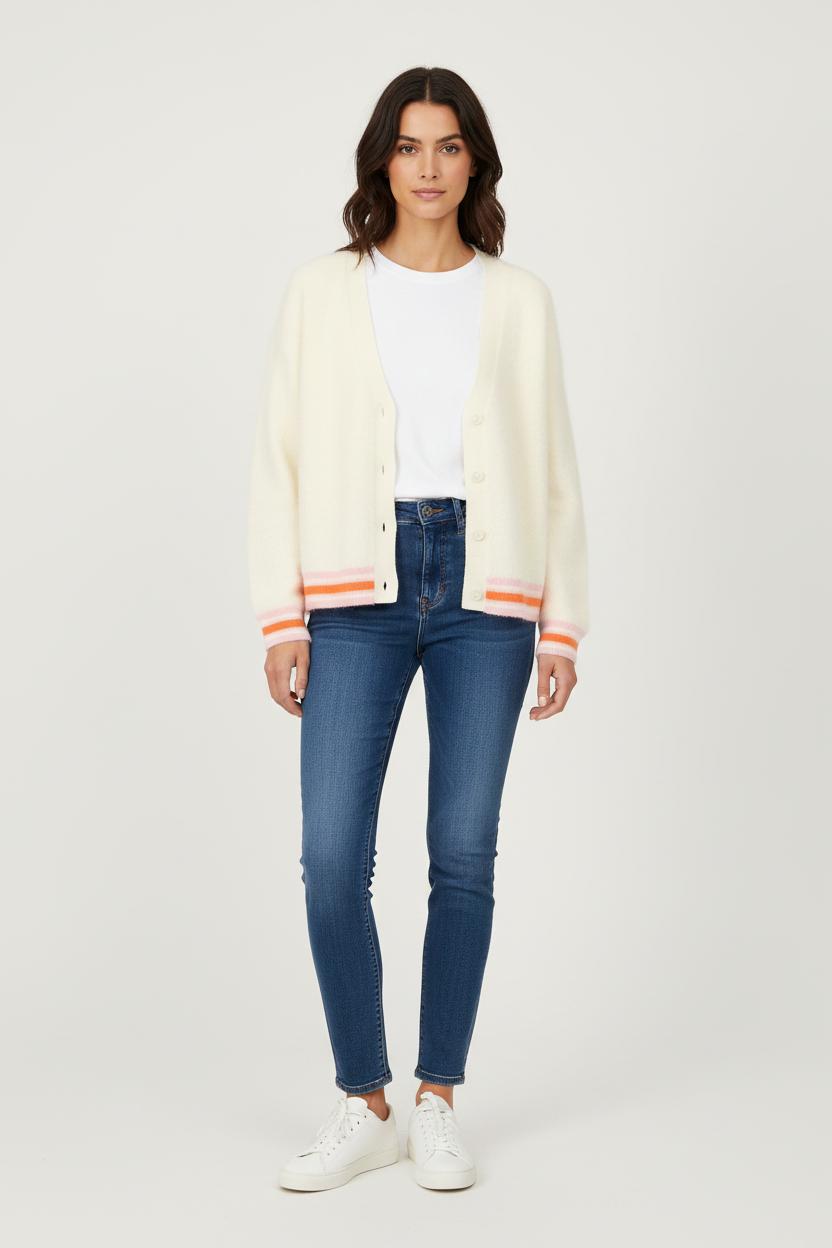 Cardigan Blanc et Orange - Taille S/36 de la marque Absolut Cashmere | PARAD76126 - Vendu par Paradigme - Image 1