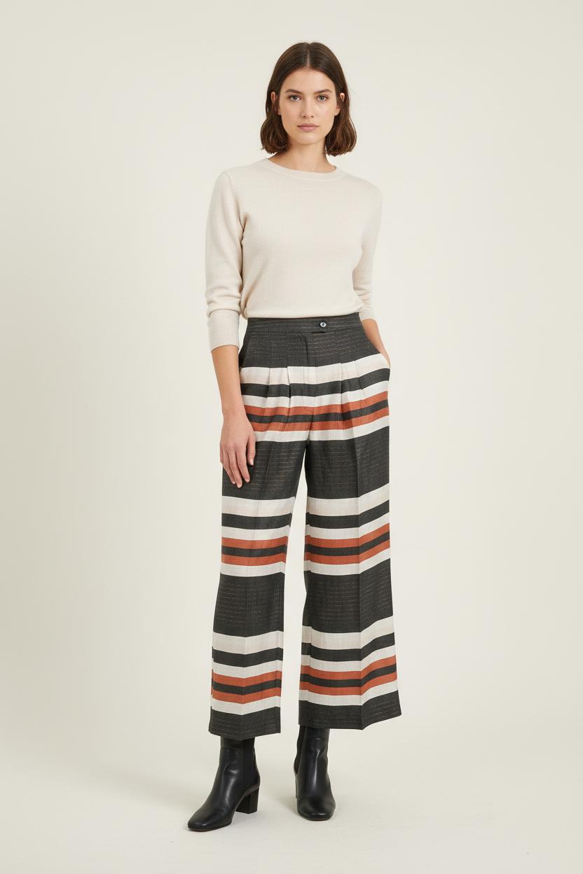 Pantalon Large Noir Blanc et Marron - Taille S/36 de la marque Imprevu | PARAD76304 - Vendu par Paradigme - Image 1