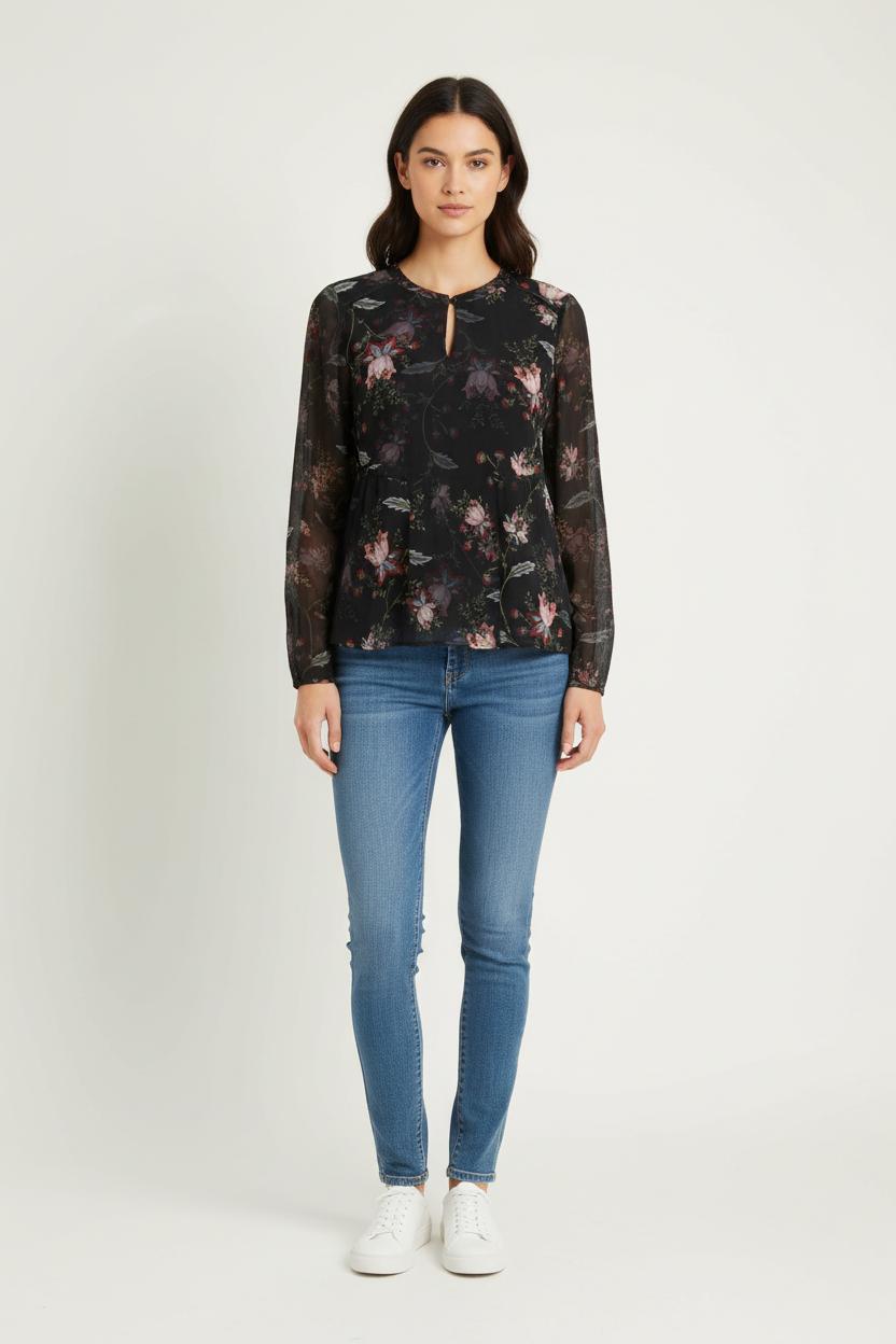 Blouse Fleurie Noire et Rose - Taille S/36 de la marque One Step | PARAD76345 - Vendu par Paradigme - Image 1