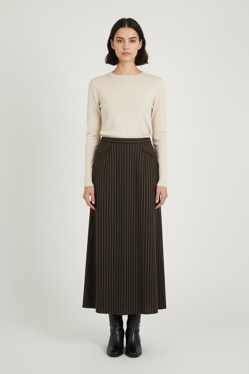 Jupe Longue Marron Rayée - Taille S/36 de la marque Ines de la Fressange Paris | PARAD76582 - Vendu par Paradigme - Image 1