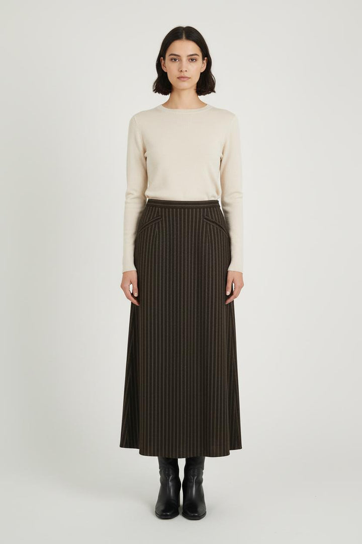Jupe Longue Marron Rayée - Taille S/36 de la marque Ines de la Fressange Paris | PARAD76582 - Vendu par Paradigme - Image 1