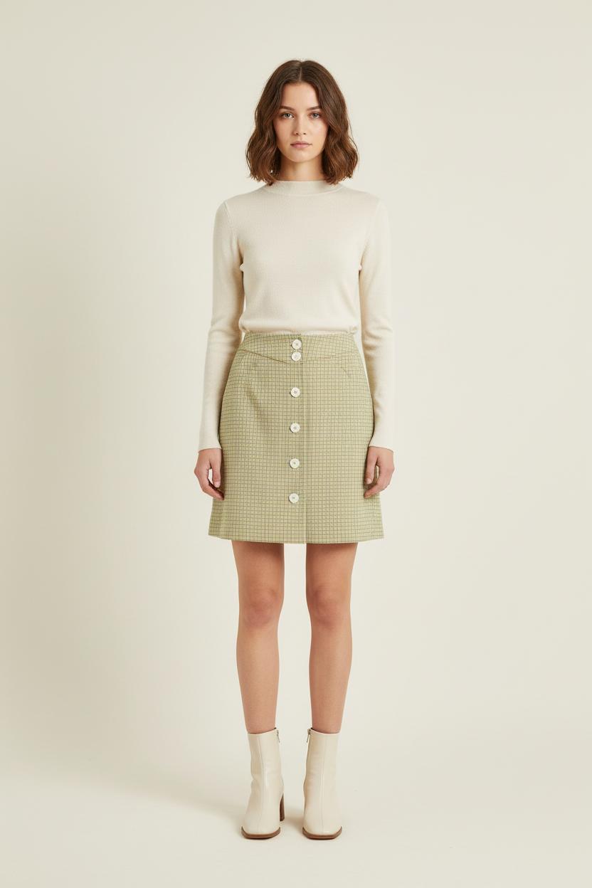 Jupe Boutonnée Vert et Blanc - Taille S/36 de la marque Ines de la Fressange Paris | PARAD76601 - Vendu par Paradigme - Image 1