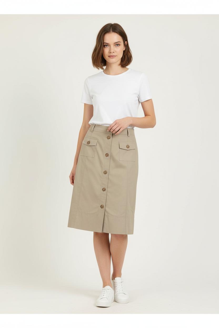 Jupe midi beige - Taille S/36 de la marque Ines de la Fressange Paris | PARAD76668 - Vendu par Paradigme - Image 1