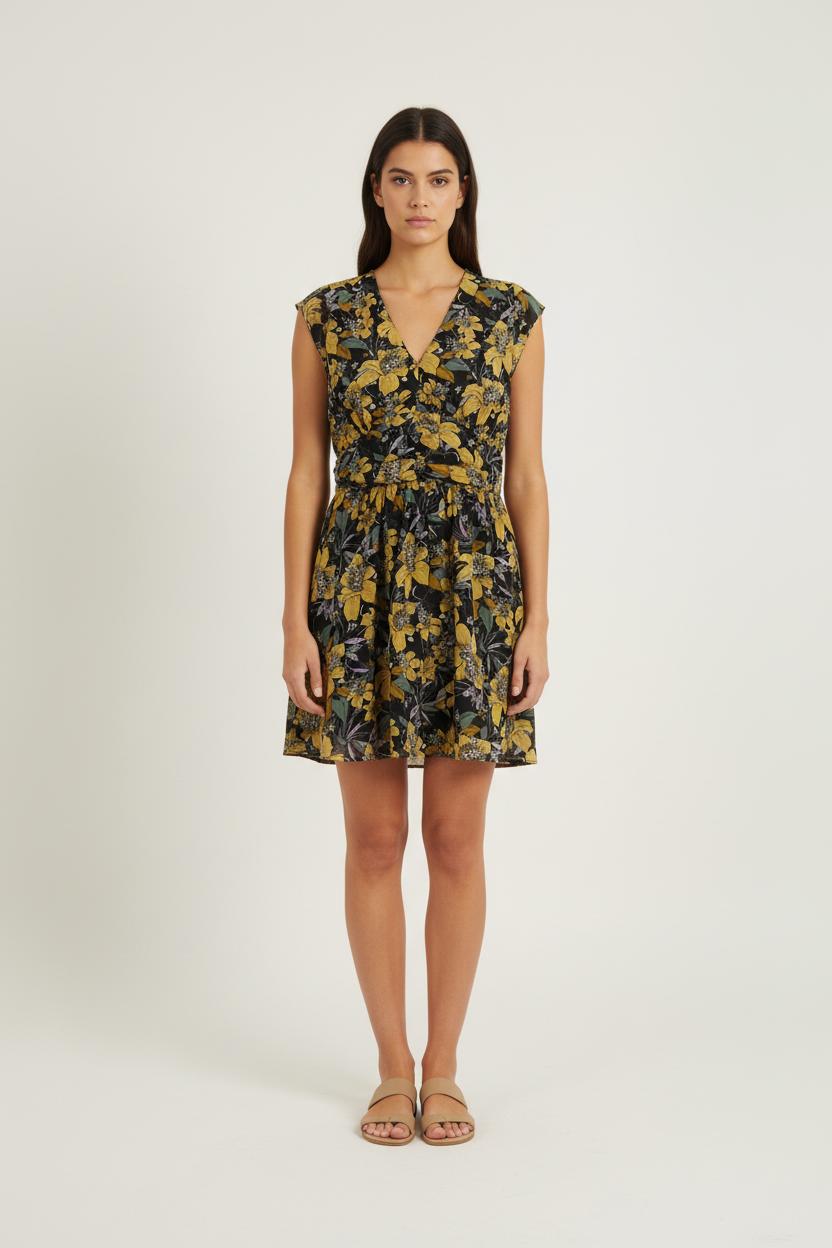 Robe Fleurie Noire et Jaune - Taille L/40 de la marque IKKS | PARAD76707 - Vendu par Paradigme - Image 1