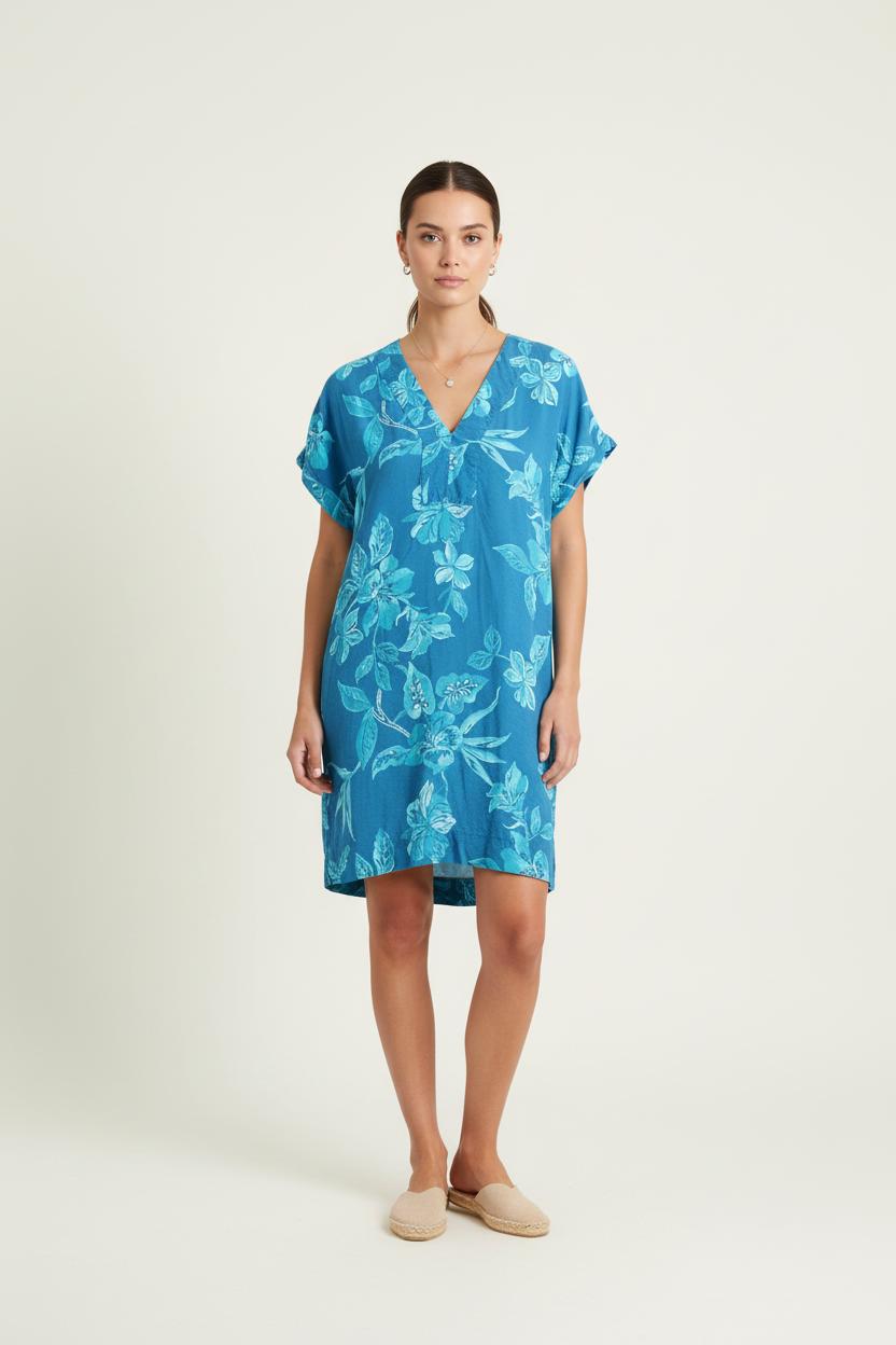 Robe Fleurie Bleue - Taille M/38 de la marque La Fée Maraboutée | PARAD76923 - Vendu par Paradigme - Image 1