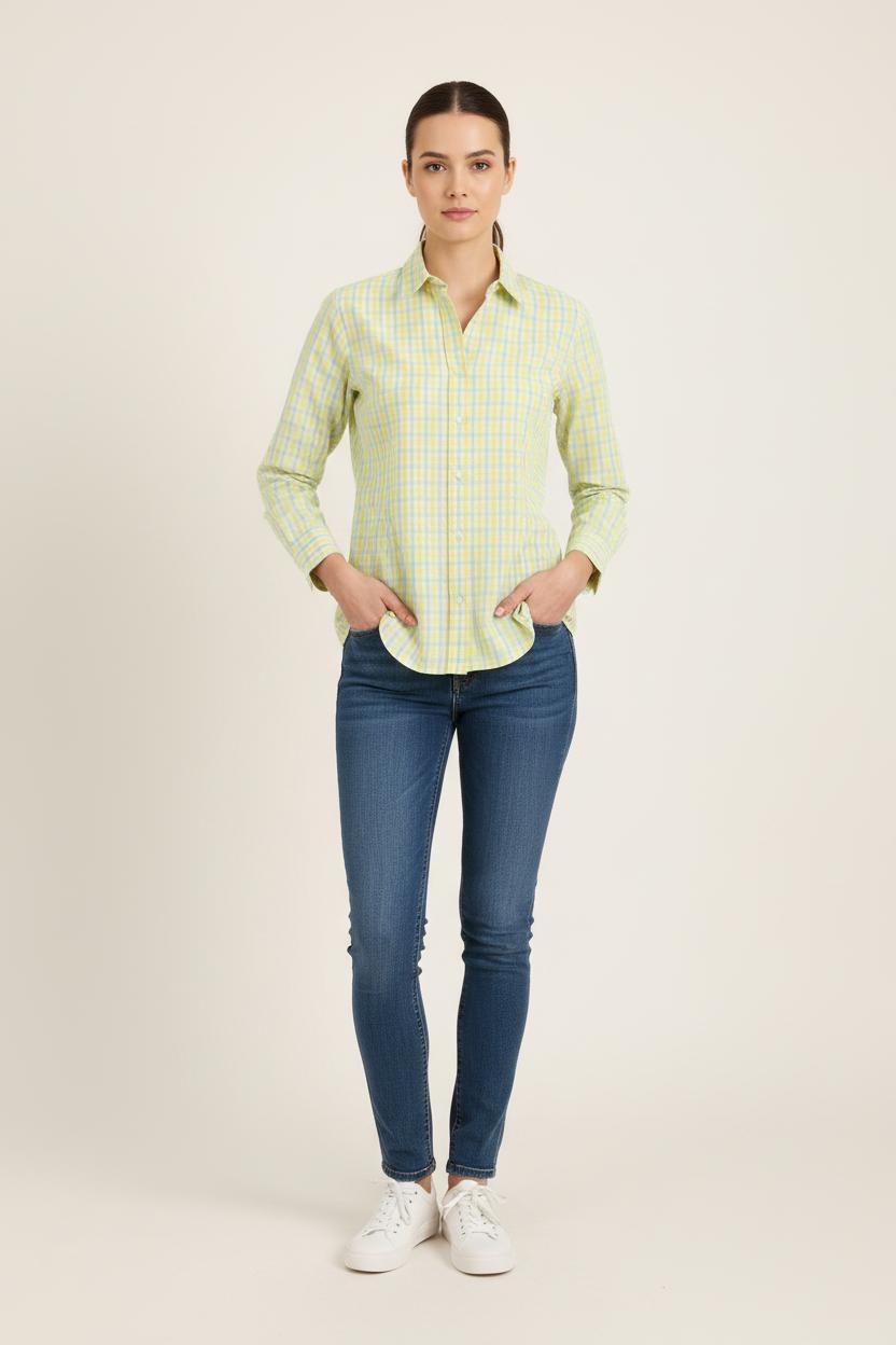 Chemise Carreaux Jaune et Bleu - Taille XS/34 de la marque Ines de la Fressange Paris | PARAD77056 - Vendu par Paradigme - Image 1