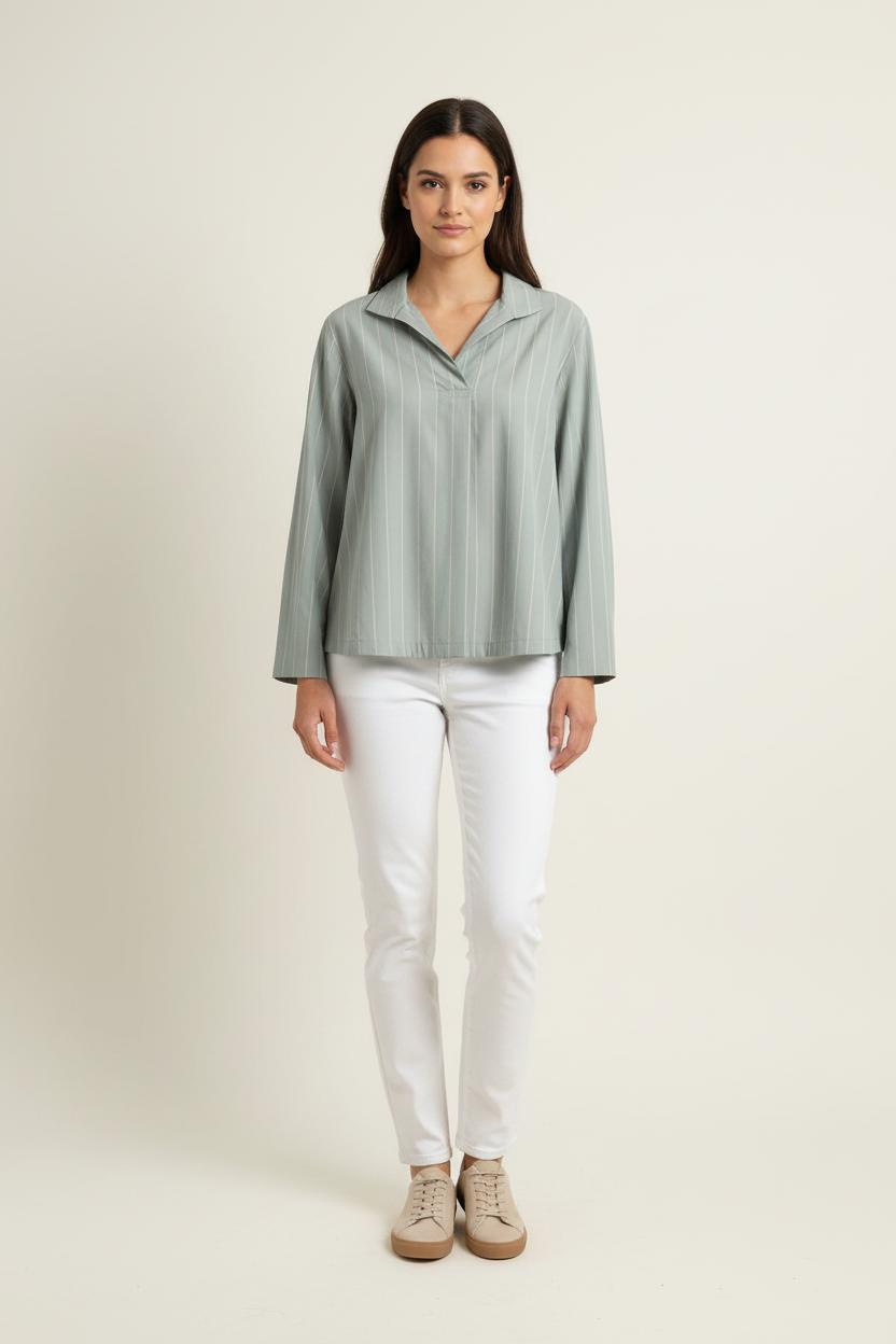 Chemise Grise à Rayures Blanches - Taille S/36 de la marque Ines de la Fressange Paris | PARAD77064 - Vendu par Paradigme - Image 1