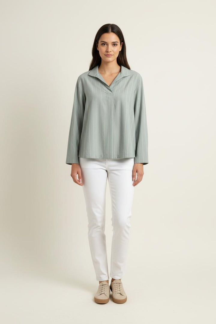 Chemise Grise à Rayures Blanches - Taille S/36 de la marque Ines de la Fressange Paris | PARAD77064 - Vendu par Paradigme - Image 1