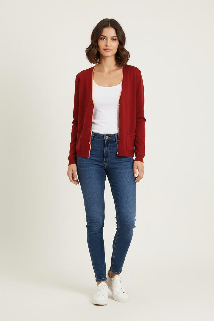 Cardigan Bordeaux et Beige - Taille S/36 de la marque Ines de la Fressange Paris | PARAD78174 - Vendu par Paradigme - Image 1