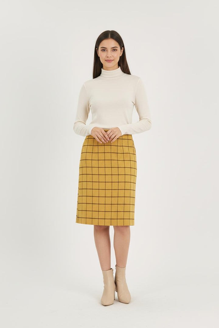 Jupe Droite Jaune et Marron - Taille S/36 de la marque Ines de la Fressange Paris | PARAD78209 - Vendu par Paradigme - Image 1