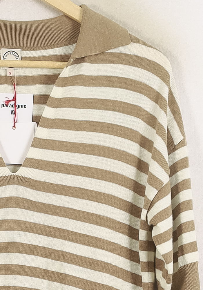 Robe Rayée Beige et Blanche - Taille S/36 de la marque Ines de la Fressange Paris | PARAD78243 - Vendu par Paradigme - Image 3
