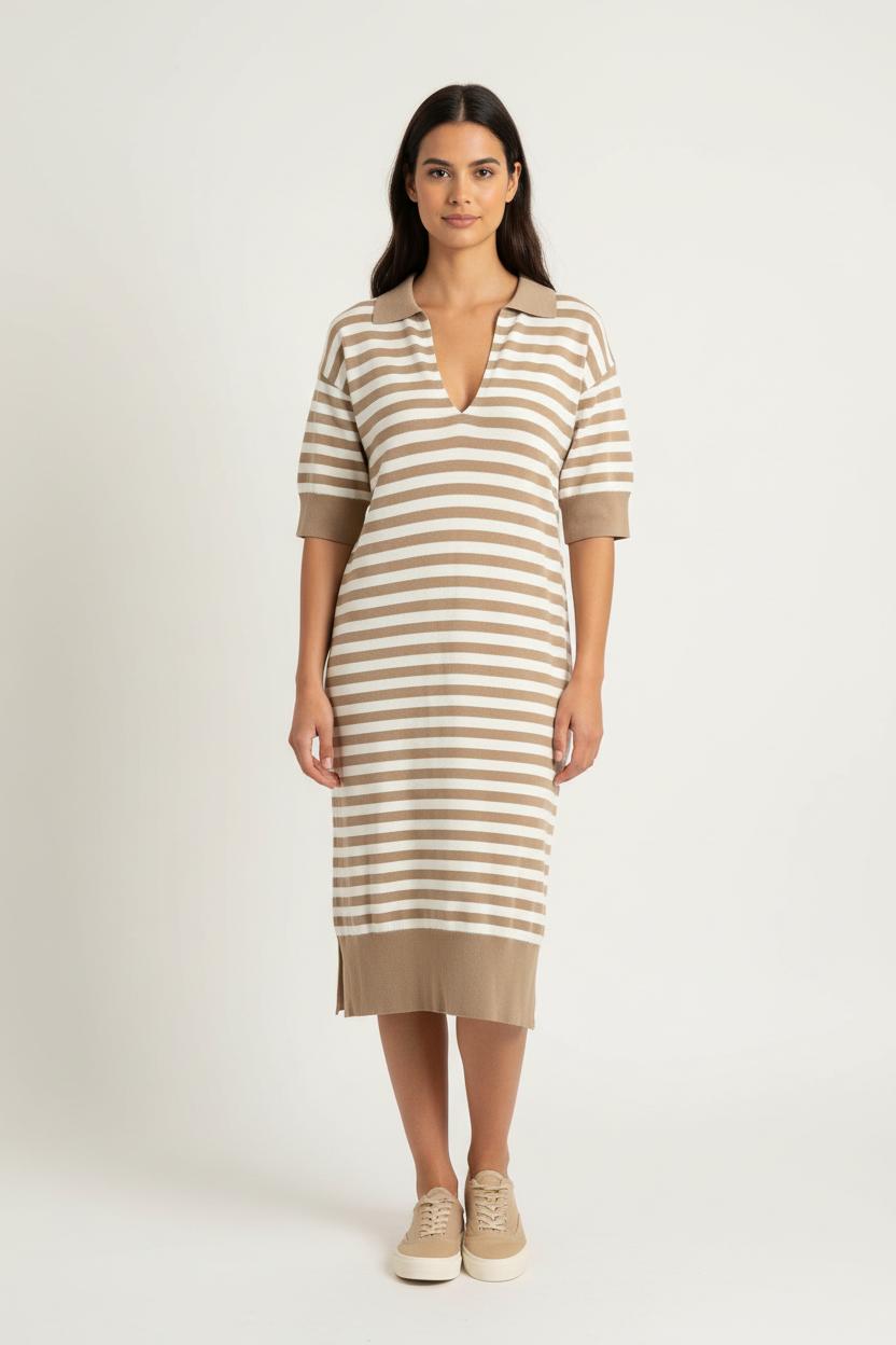 Robe Rayée Beige et Blanche - Taille S/36 de la marque Ines de la Fressange Paris | PARAD78243 - Vendu par Paradigme - Image 1